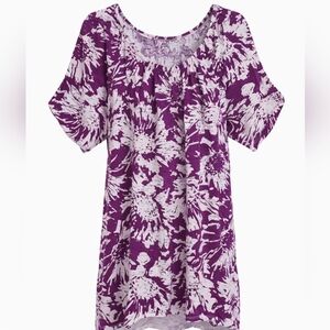 Avenue Purple and White Abstract Floral Blouse